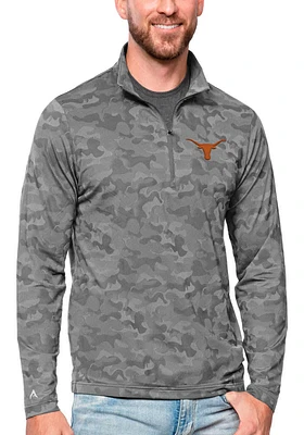Antigua Texas Longhorns Mens Charcoal Brigade Long Sleeve Qtr Zip Pullover