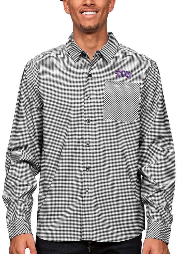 Antigua TCU Horned Frogs Mens Black Stellar Long Sleeve Dress Shirt