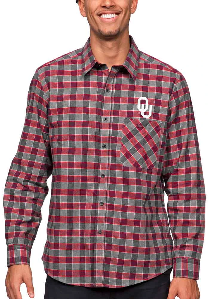 Antigua Oklahoma Sooners Mens Crimson Pioneer Flannel Long Sleeve Dress Shirt