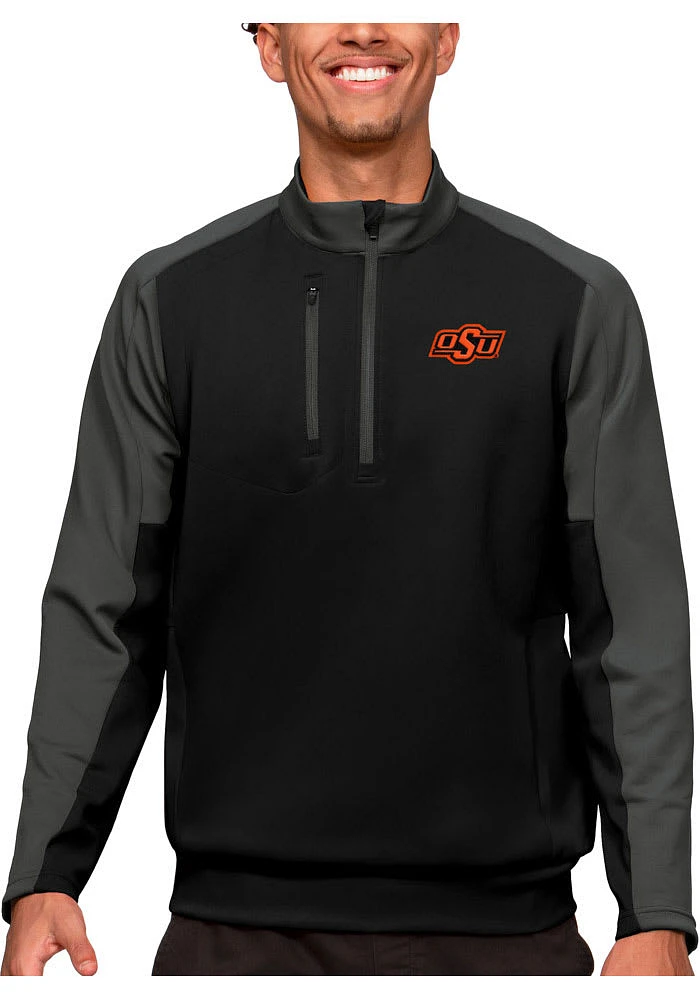 Antigua Oklahoma State Cowboys Mens Black Team Long Sleeve Qtr Zip Pullover