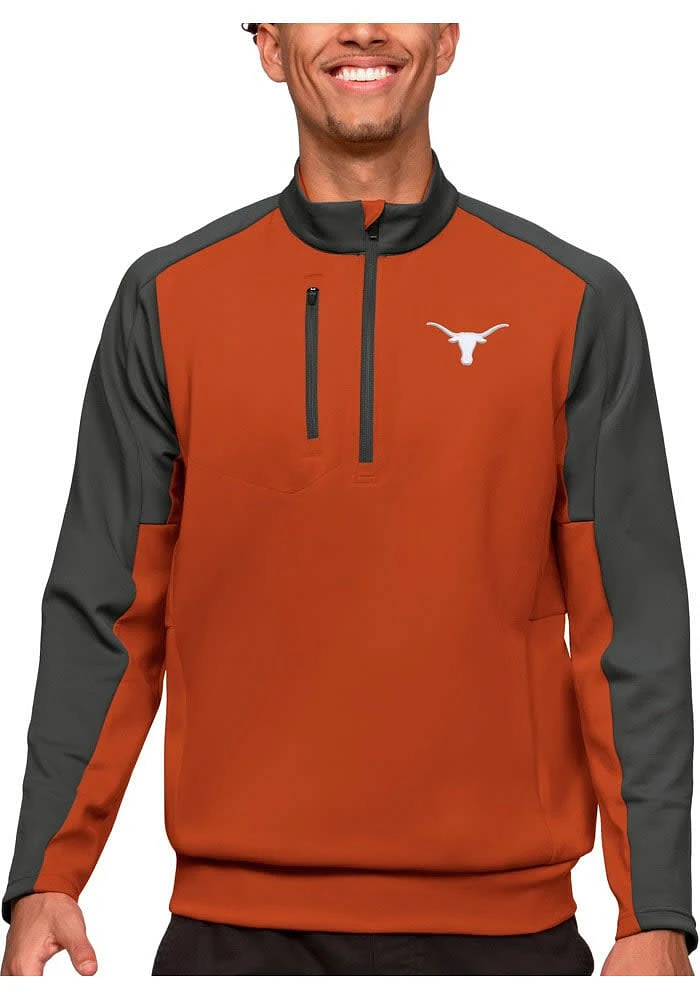 Antigua Texas Longhorns Mens Burnt Orange Team Long Sleeve Qtr Zip Pullover