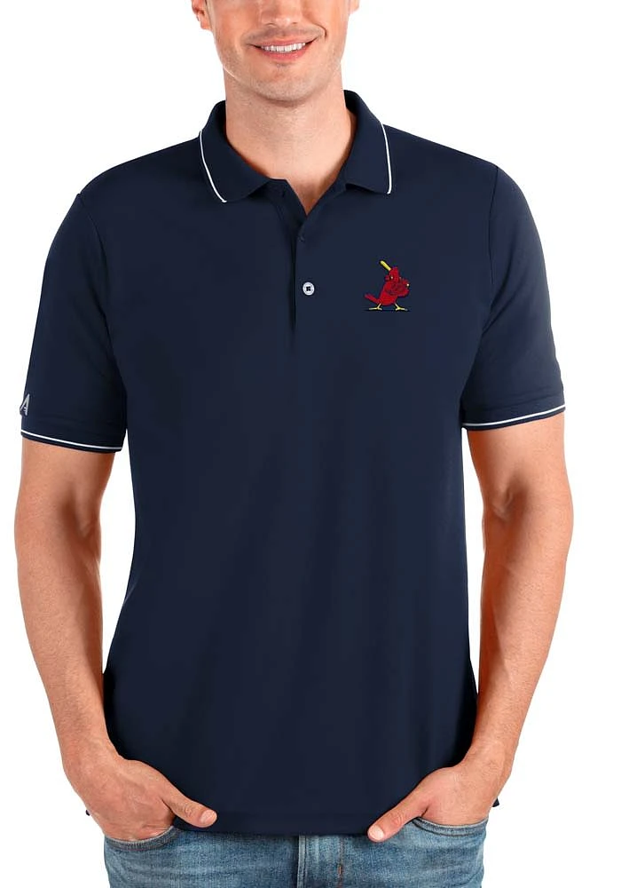 Antigua St Louis Cardinals Mens Navy Blue AFFLUENT Short Sleeve Polo