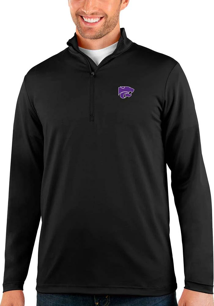 Antigua K-State Wildcats Mens Black Rally Long Sleeve Qtr Zip Pullover