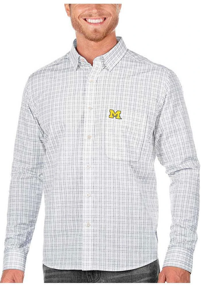 Antigua Michigan Wolverines Mens White Origin Long Sleeve Dress Shirt
