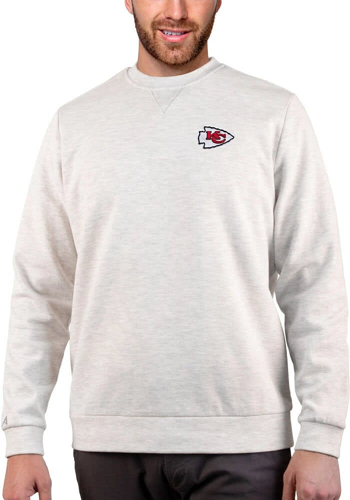 Antigua Kansas City Chiefs Mens Oatmeal Gambit Long Sleeve Crew Sweatshirt