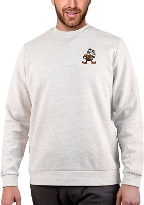 Antigua Cleveland Browns Mens Oatmeal Gambit Long Sleeve Crew Sweatshirt