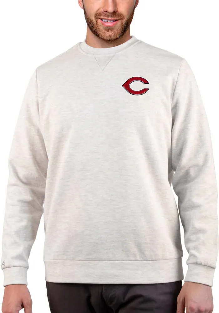 Antigua Cincinnati Reds Mens Oatmeal Gambit Long Sleeve Crew Sweatshirt