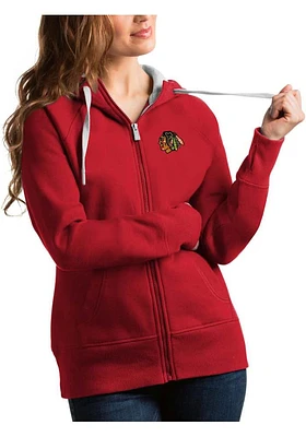 Antigua Chicago Blackhawks Womens Red Victory Long Sleeve Full Zip Jacket