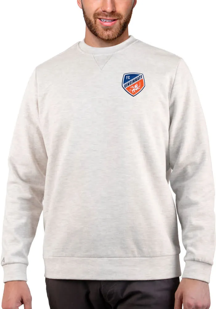 Antigua FC Cincinnati Mens Oatmeal Gambit Long Sleeve Crew Sweatshirt