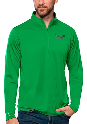 Antigua Philadelphia Eagles Mens Kelly Green Tribute Qzip Long Sleeve Qtr Zip Pullover