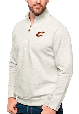 Antigua Cleveland Cavaliers Mens Oatmeal Gambit QZIP Long Sleeve Qtr Zip Pullover