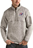 Antigua Oklahoma City Thunder Mens Oatmeal Fortune Logo Long Sleeve Qtr Zip Pullover