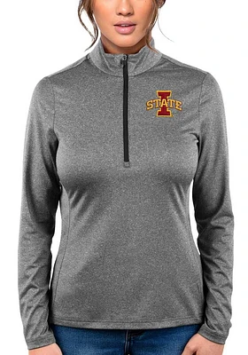 Antigua Iowa State Cyclones Womens Black Heather Rally 2 Qtr Zip Pullover
