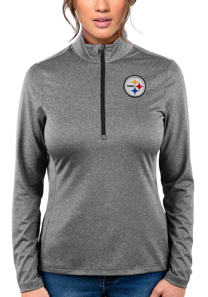 Antigua Pittsburgh Steelers Womens Black Rally 2 Qtr Zip Pullover