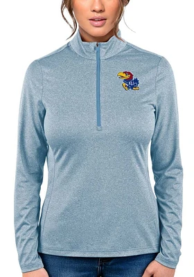 Antigua Kansas Jayhawks Womens Light Blue Heather Rally 2 Qtr Zip Pullover