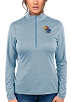 Antigua Kansas Jayhawks Womens Light Blue Heather Rally 2 Qtr Zip Pullover