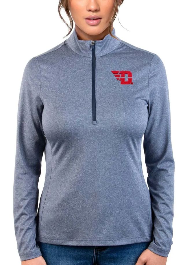 Antigua Dayton Flyers Womens Navy Blue Heather Rally 2 Qtr Zip Pullover