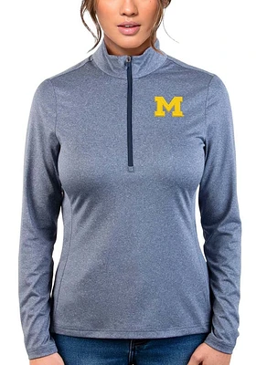Antigua Michigan Wolverines Womens Blue Heather Rally 2 Qtr Zip Pullover