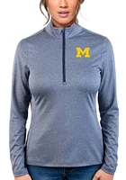 Antigua Michigan Wolverines Womens Blue Heather Rally 2 Qtr Zip Pullover