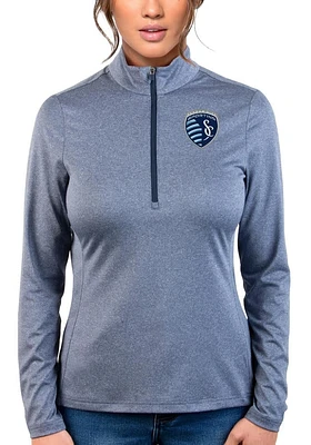 Antigua Sporting Kansas City Womens Navy Blue Rally 2 Qtr Zip Pullover