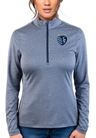 Antigua Sporting Kansas City Womens Navy Blue Rally 2 Qtr Zip Pullover