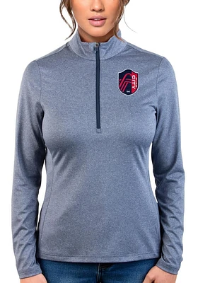 Antigua St Louis City SC Womens Navy Blue Rally 2 Qtr Zip Pullover