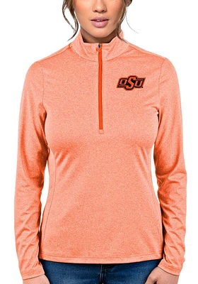 Antigua Oklahoma State Cowboys Womens Orange Heather Rally 2 Qtr Zip Pullover
