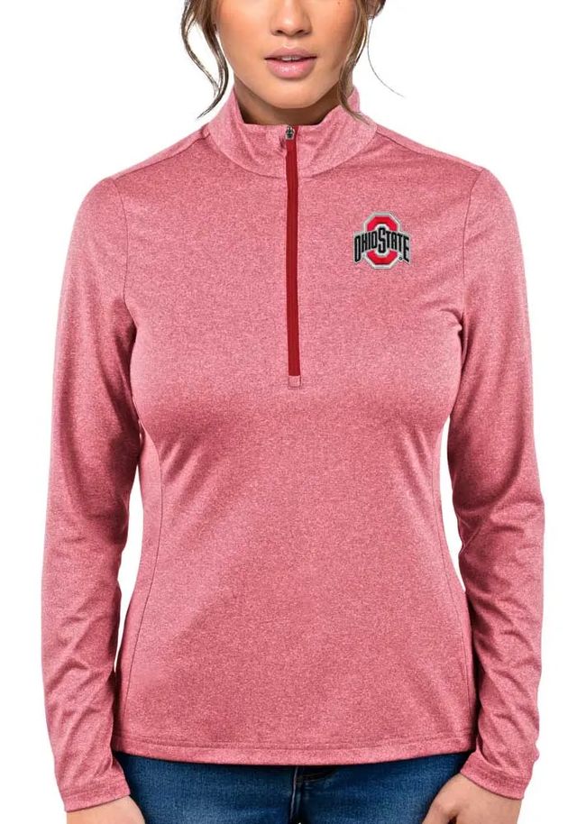 Antigua Ohio State Buckeyes Womens Red Heather Rally 2 1/4 Zip Pullover