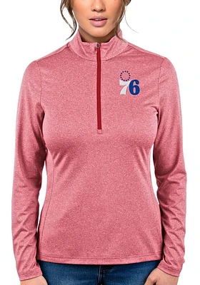 Antigua Philadelphia 76ers Womens Red Rally 2 Qtr Zip Pullover