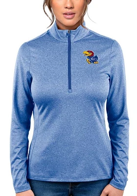 Antigua Kansas Jayhawks Womens Blue Heather Rally 2 Qtr Zip Pullover