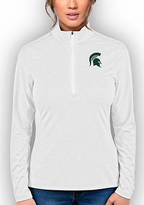 Antigua Michigan State Spartans Womens White Heather Rally 2 Qtr Zip Pullover