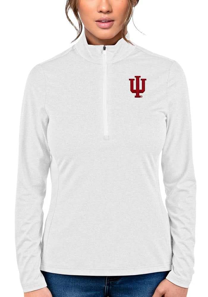 Antigua Indiana Hoosiers Womens White Heather Rally 2 Qtr Zip Pullover