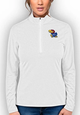 Antigua Kansas Jayhawks Womens Heather Rally 2 Qtr Zip Pullover