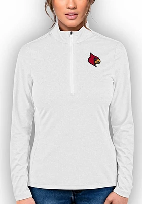 Antigua Louisville Cardinals Womens White Heather Rally 2 Qtr Zip Pullover