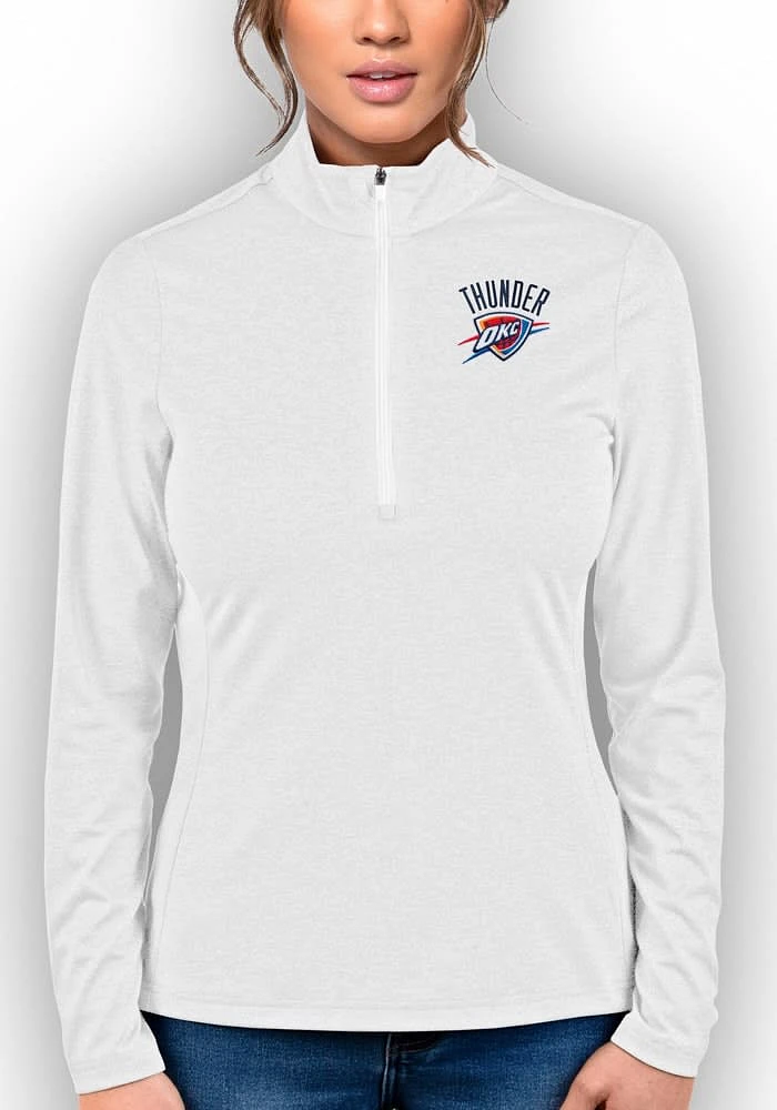 Antigua Oklahoma City Thunder Womens White Rally 2 Qtr Zip Pullover