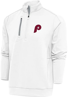 Antigua Philadelphia Phillies Mens White Generation Long Sleeve Qtr Zip Pullover