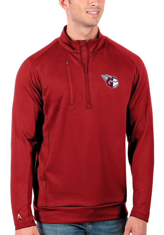 Antigua Cleveland Guardians Mens Red Generation Qzip Long Sleeve Qtr Zip Pullover