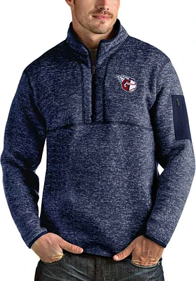 Antigua Cleveland Guardians Mens Navy Blue Fortune Long Sleeve Qtr Zip Pullover