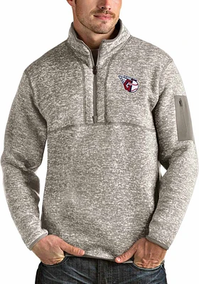 Antigua Cleveland Guardians Mens Grey Fortune Long Sleeve Qtr Zip Pullover