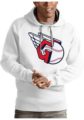 Antigua Cleveland Guardians Mens White Victory Logo Long Sleeve Hoodie