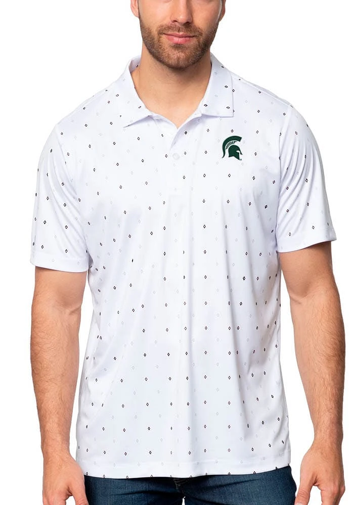 Antigua Michigan State Spartans Mens White 19th Hole Short Sleeve Polo