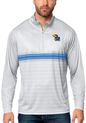 Antigua Kansas Jayhawks Mens Grey Bullseye Long Sleeve Qtr Zip Pullover