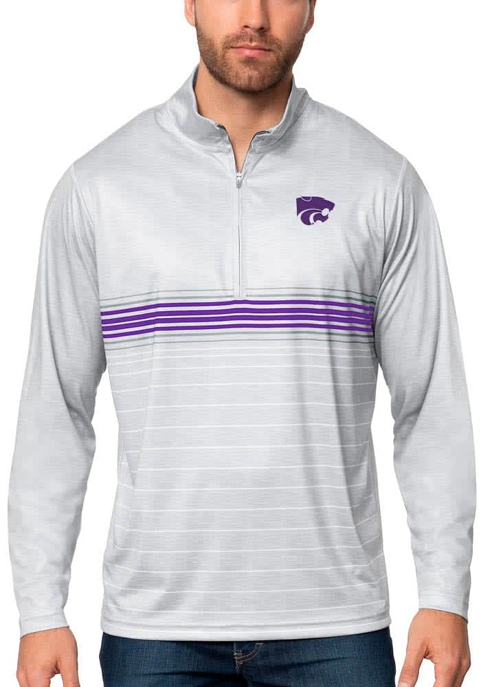 Antigua K-State Wildcats Mens Grey Bullseye Long Sleeve Qtr Zip Pullover