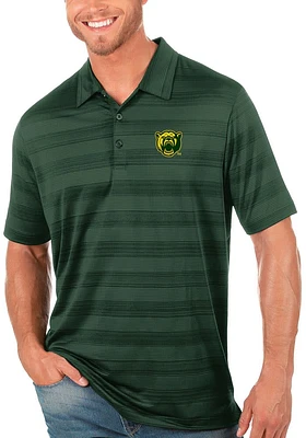 Antigua Baylor Bears Mens Green Compass Tonal Stripe Short Sleeve Polo