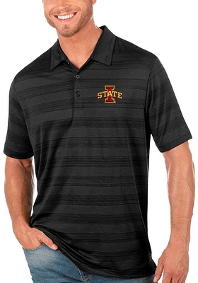 Antigua Iowa State Cyclones Mens Black Compass Tonal Stripe Short Sleeve Polo