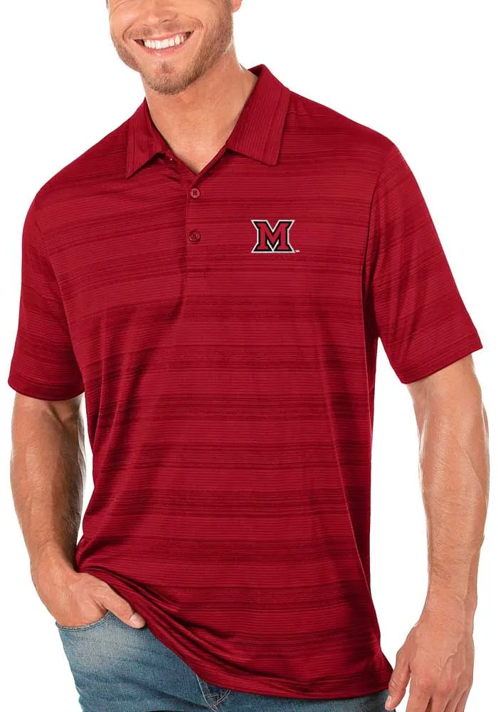 Antigua Miami RedHawks Mens Red Compass Tonal Stripe Short Sleeve Polo