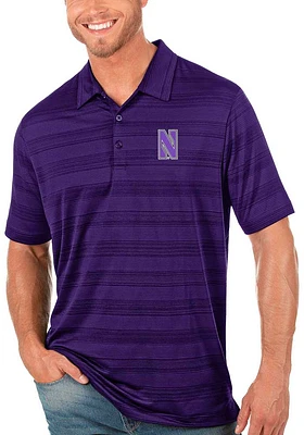 Antigua Northwestern Wildcats Mens Purple Compass Tonal Stripe Short Sleeve Polo