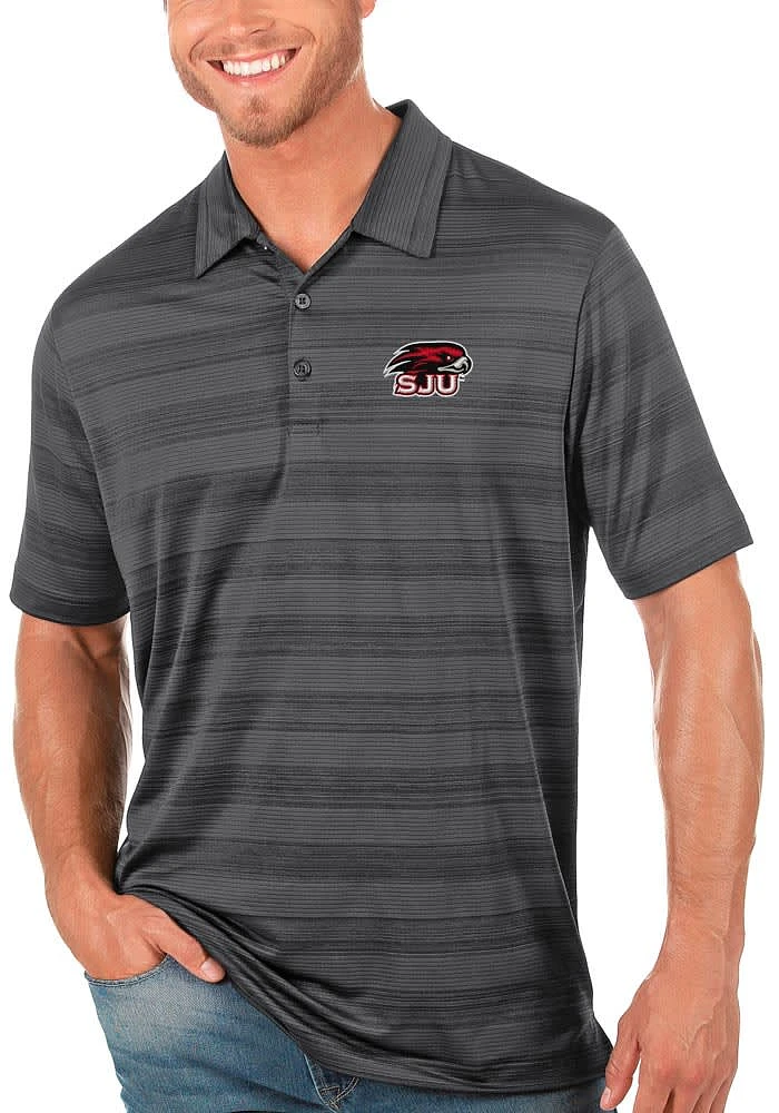 Antigua Saint Josephs Hawks Mens Black Compass Tonal Stripe Short Sleeve Polo