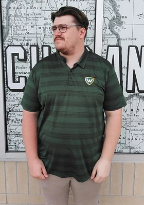 Antigua Wayne State Warriors Mens Green Compass Tonal Stripe Short Sleeve Polo
