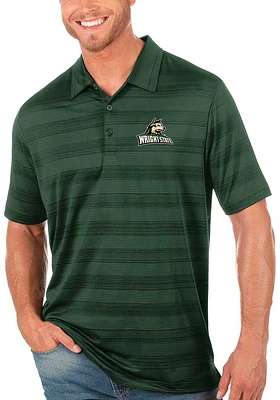 Antigua Wright State Raiders Mens Green Compass Tonal Stripe Short Sleeve Polo